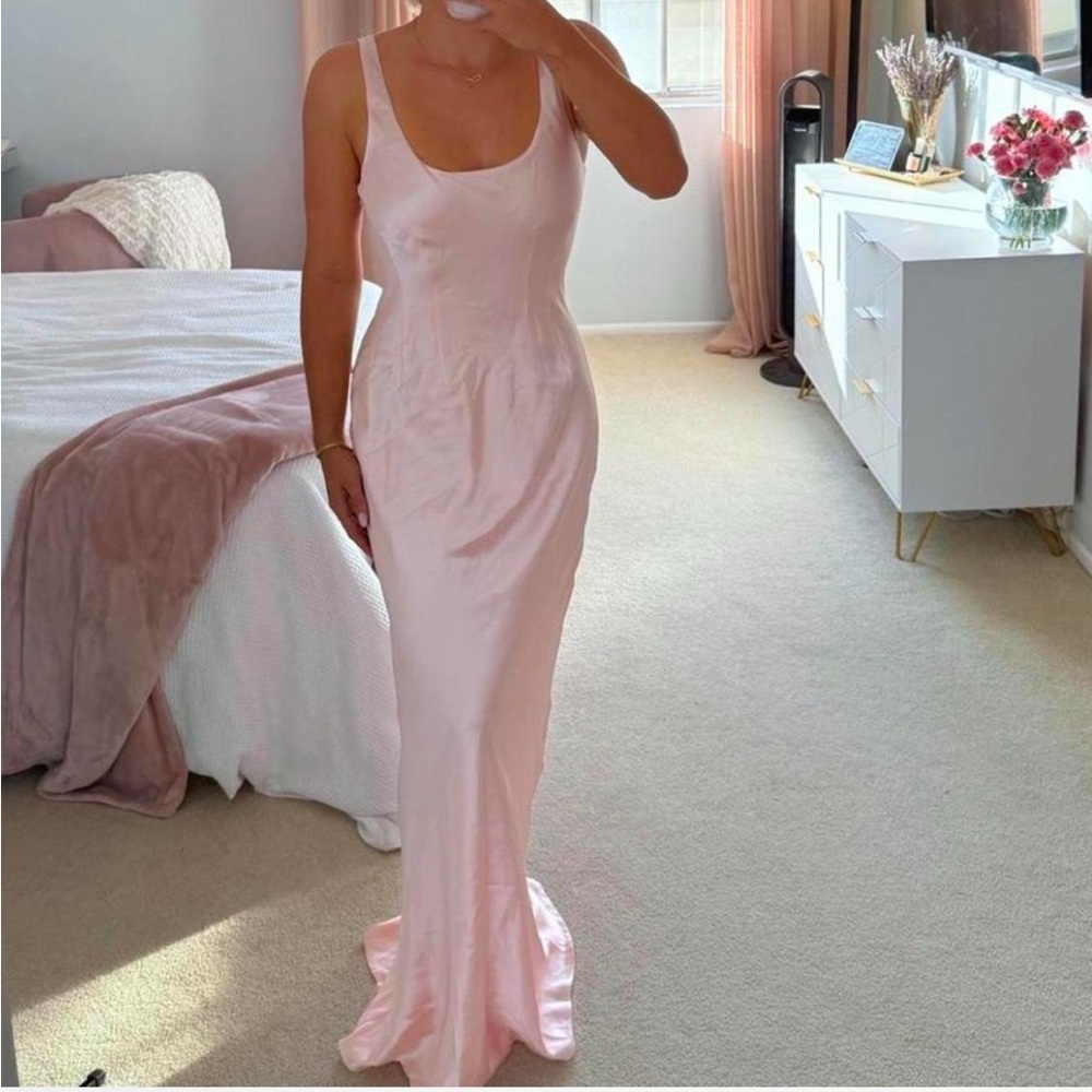 Meshki Pink Satin Maxi Dress